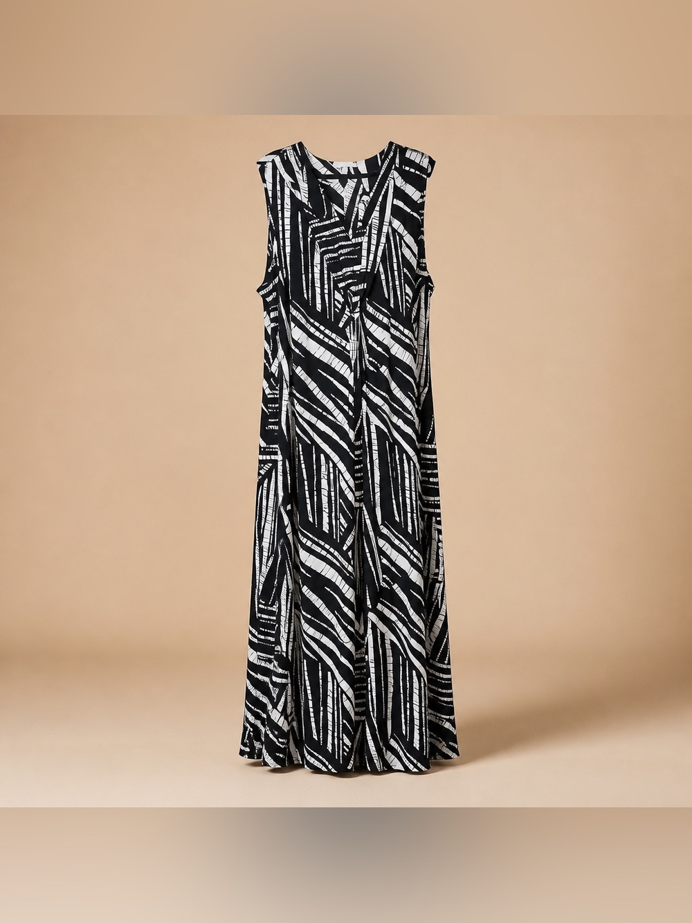 Woman Within 3X Polyester Spandex Black White Line Pattern Maxi Dress